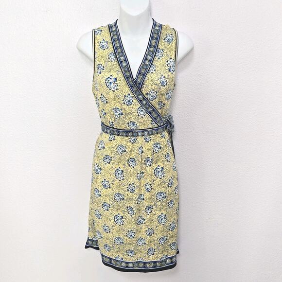 Max Studio Women Yellow Floral Casual Wrap Dress S 4 Way Stretch Sleeveless - Picture 1 of 8